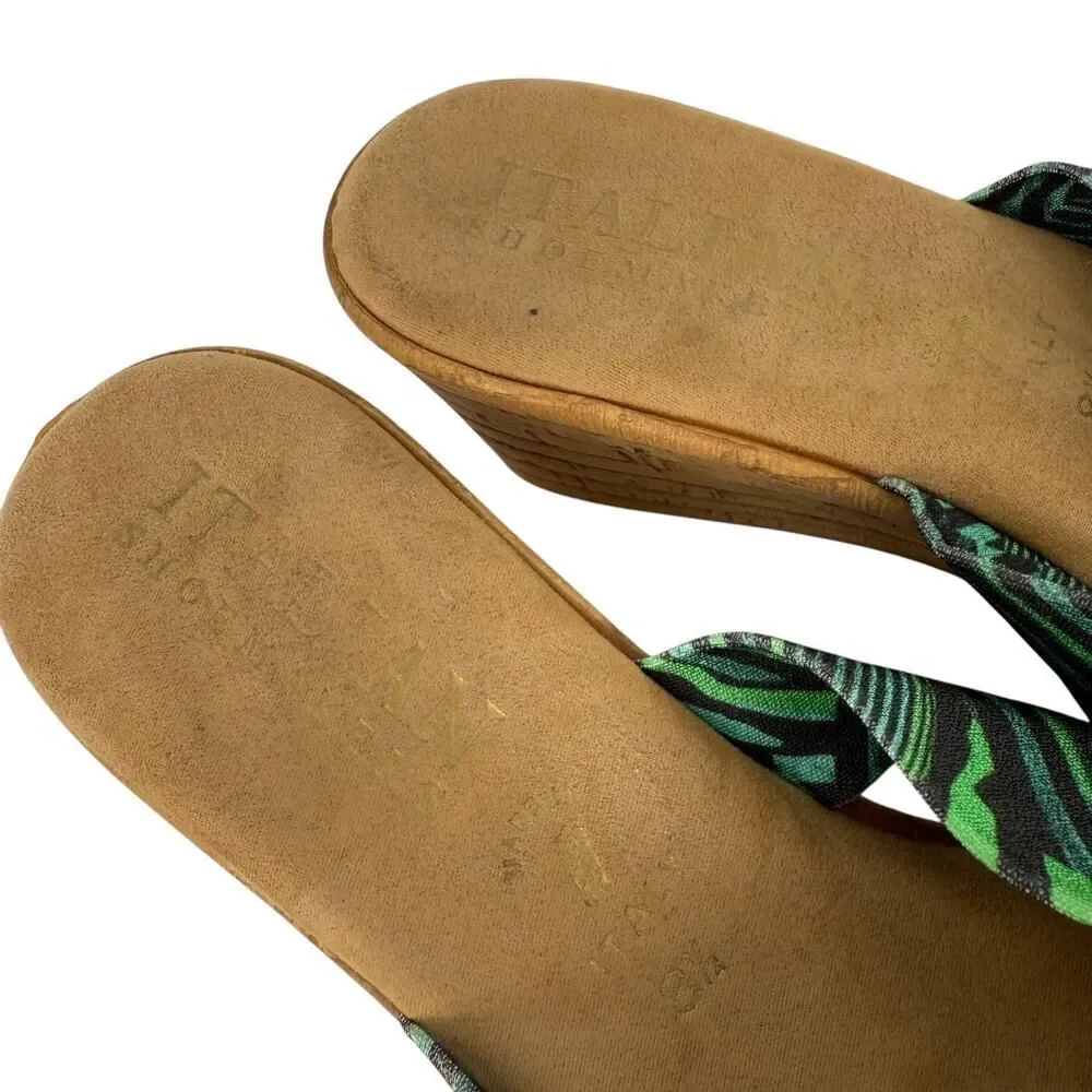 Italian Shoemakers Wedge Sandals Size 8.5 Green Tropical Lightweight Beach Open